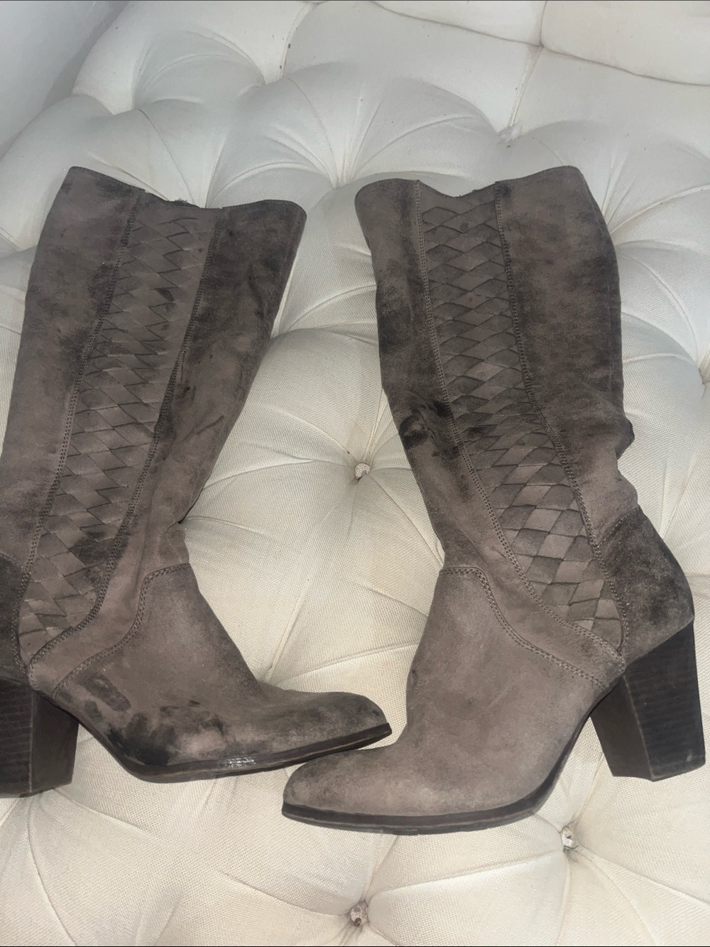 Women’s Taupe Suede Mid-Calf Boots with Woven Detail